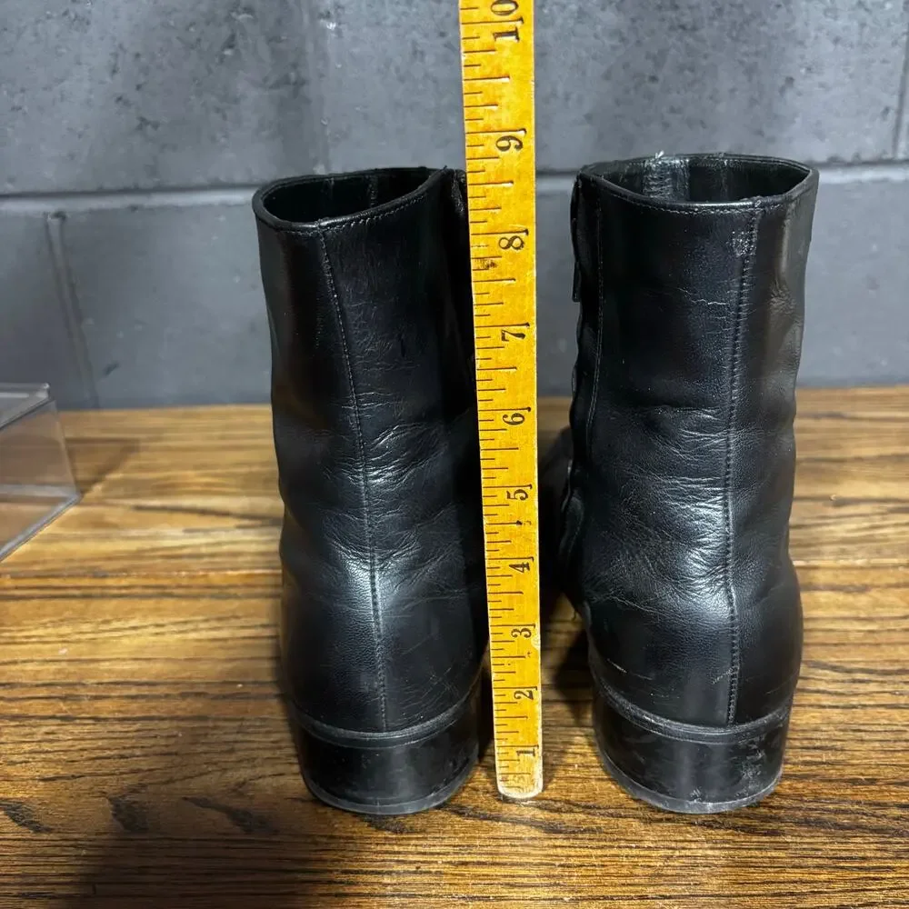 Vintage Florsheim Mens 9.5 D Black Leather Side Zip Ankle Boots Made in USA